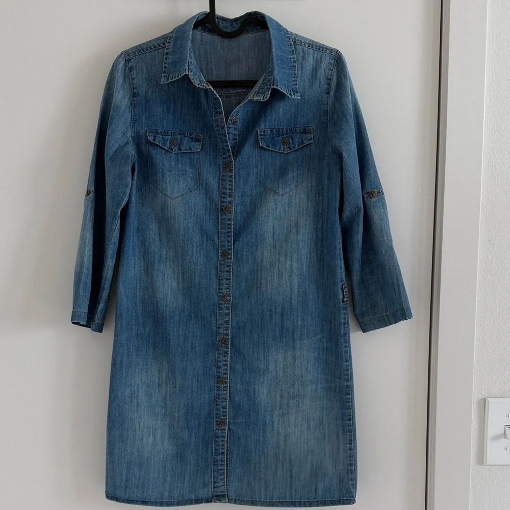 Denim Shirt Dress Above the Knee - Picture 2 of 16
